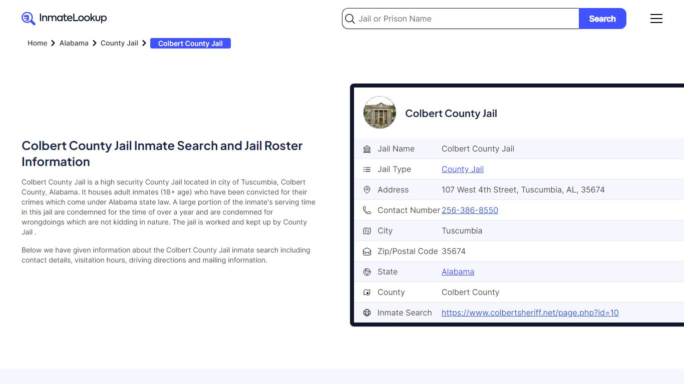 Colbert County Jail Inmate Search - Tuscumbia Alabama - Inmate Lookup